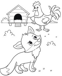 Лисёнок охотится на петушка 0