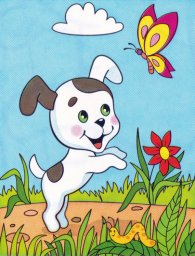 Щенок ловит бабочек 1