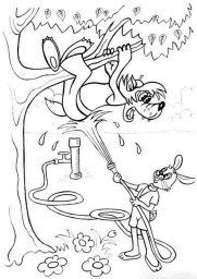 Заяц обливает водой волка 0