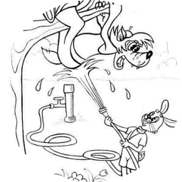 Заяц обливает водой волка