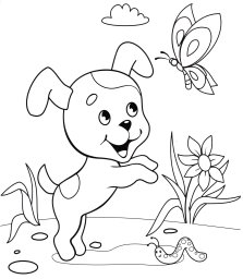 Щенок ловит бабочек 0